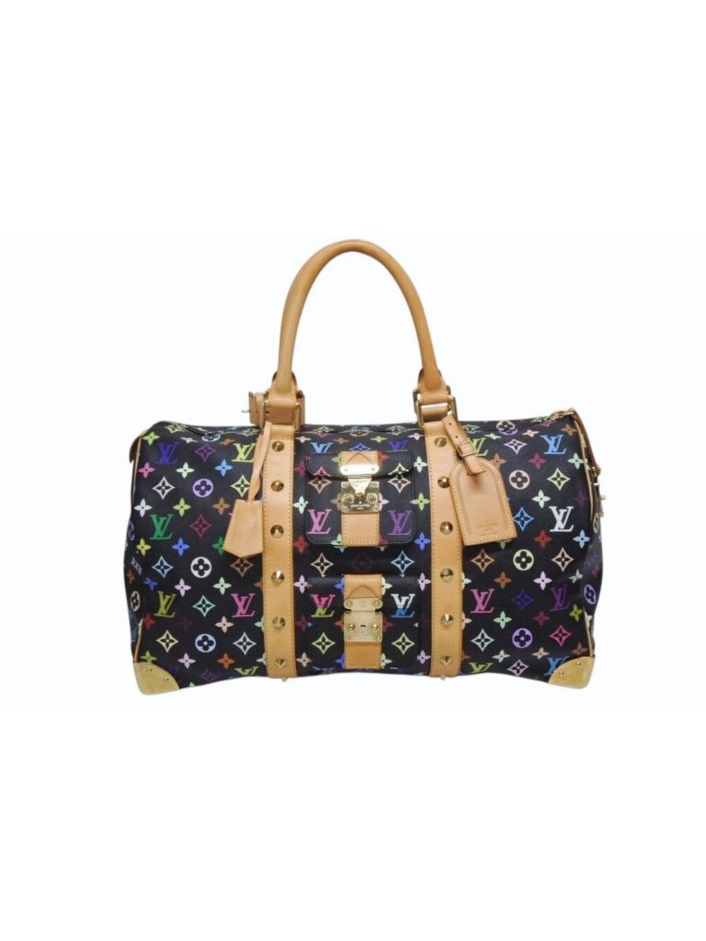 Louis Vuitton Keepall 45 Boston Bag Black Takashi Murakami Multicolor